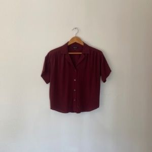 Madewell Silk Camp Button-Down Shirt in Crimson